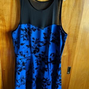 XL formal mid length blue and black floral dress